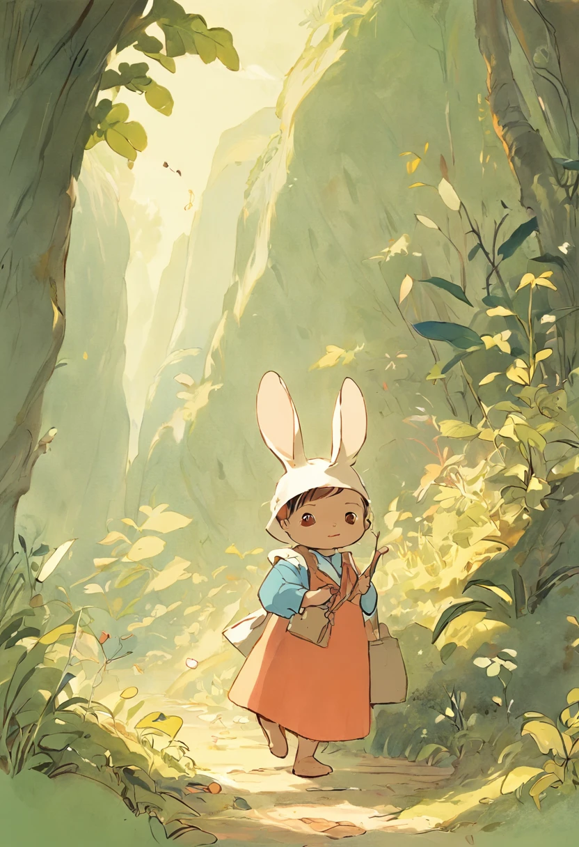 Beatrix Potter style picture book illustration, Shows an indigenous girl, de cabelos longos negros, olhos escuros e pele morena, segurando um livro. The illustrations are charming and exquisite, Cores e detalhes vivos.