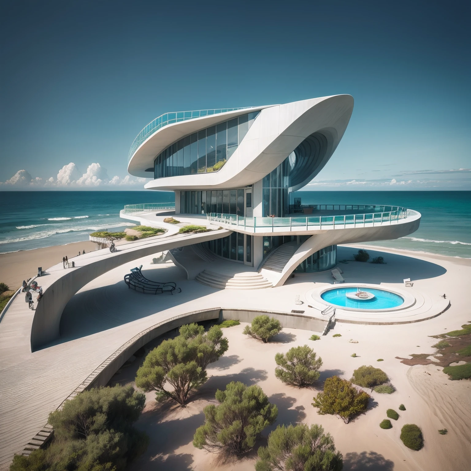 A futuristic house on the edge of the beach