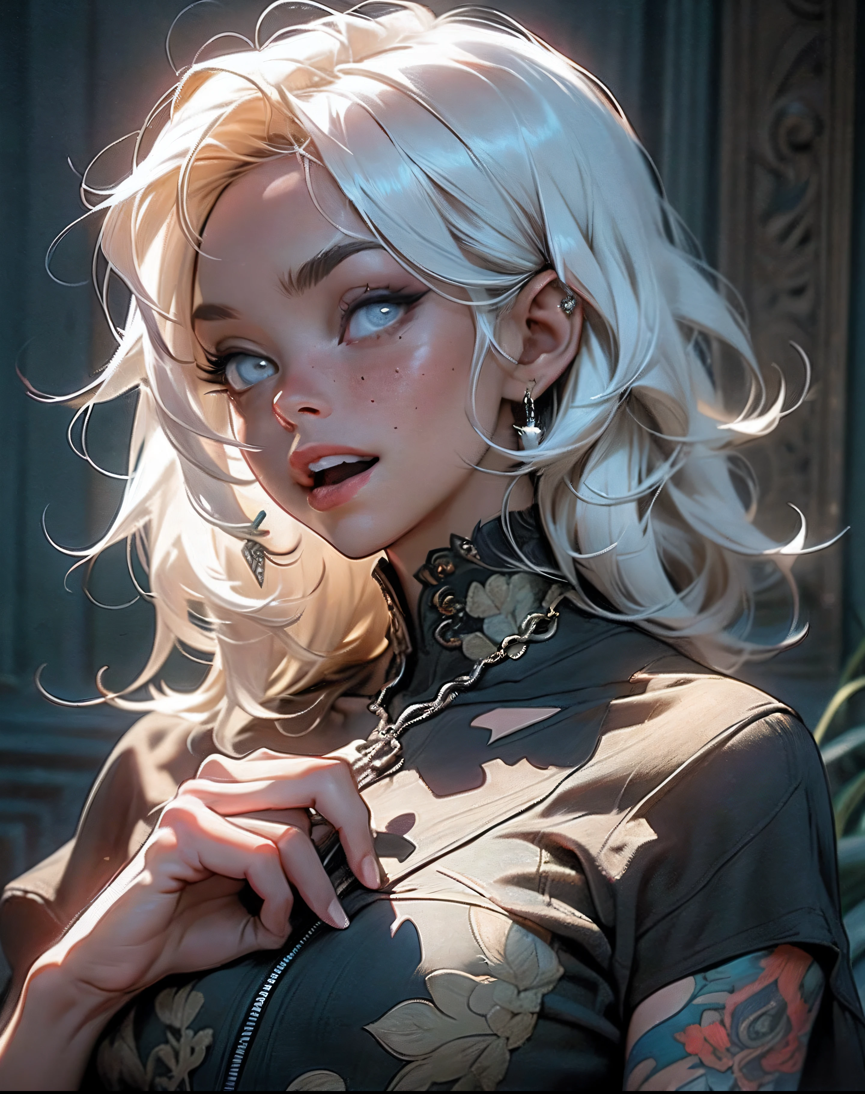 silver pixie cut hair girl, princess, focus on face,