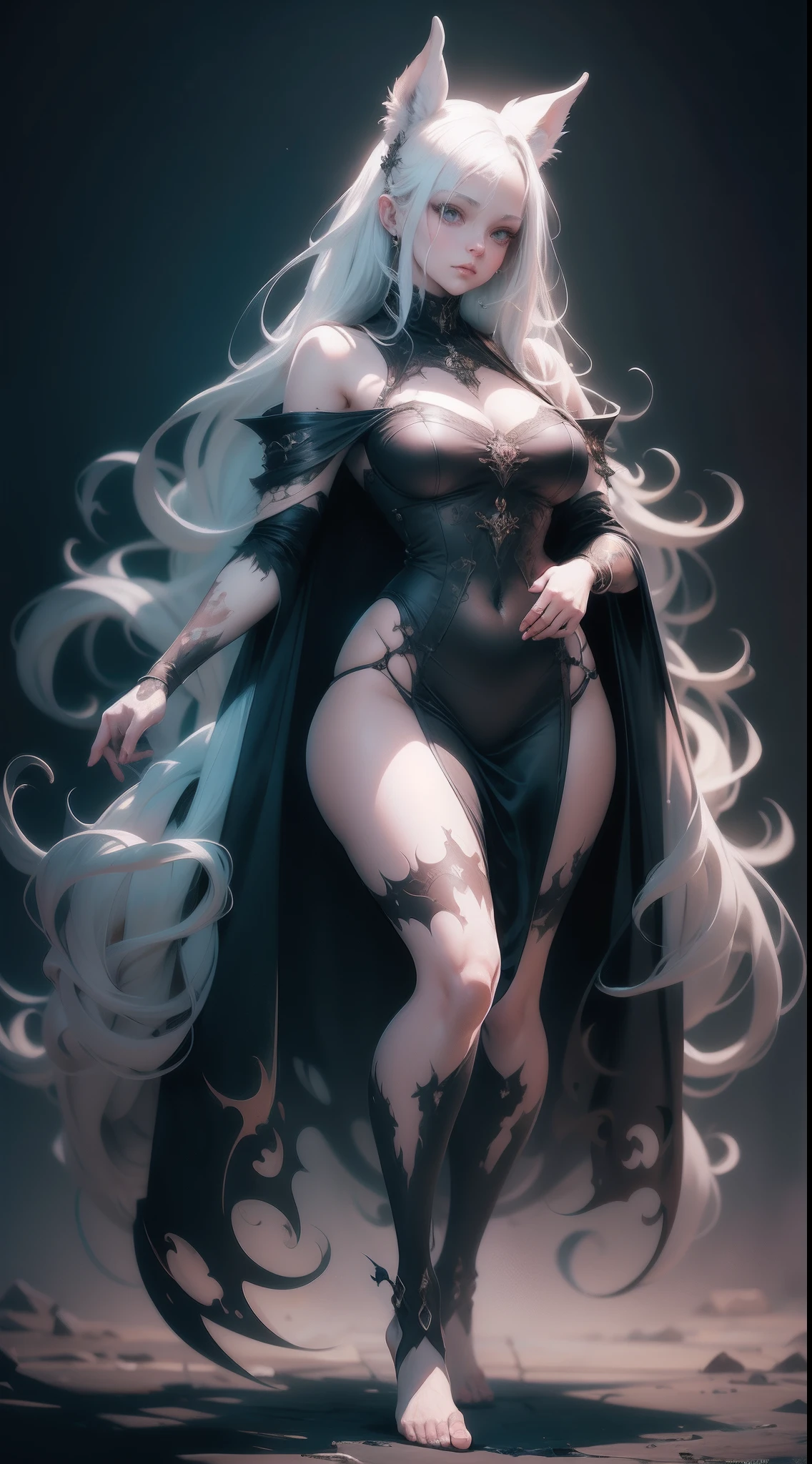 lushill style, Furry , Albino women, Full body portrait, Barefoot, nice perfect face with soft skinice perfect face, Concept art portrait by Greg rutkowski, Art germ, Ultra-detailed and sophisticated Gothic art trends in Artstation's ternary colors, Fantastical, intricately details, Splash screen, Complementary colors, fantasy concept art, 8K resolution, gothic deviantart masterpiece, Oil painting, Heavy strokes,