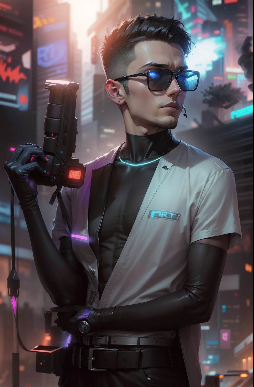 Change background cyberpunk handsome boy realistic face