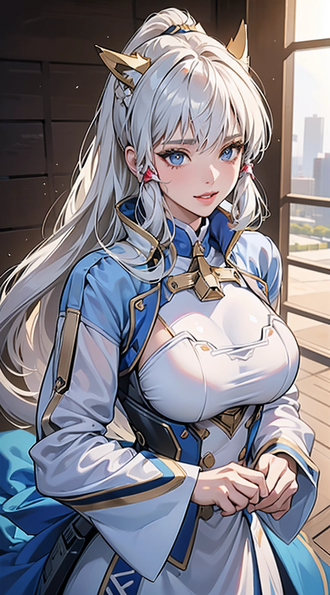 (Best Quality, 8k, 32k, Masterpiece, UHD:1.3), (Photo of Attractive Japanese Woman), 1 Girl, ((moderate Boobs)), Abs, Perfect Body, Ultra Detailed Face, Detailed Lips, Fine Eyes, double eyelids,, (seductive), ((aroused:1.5)), ((areolae slip)), ((in heat)), ((milf)) sexy girl, busty, beautiful girl, jaw-dropping beauty, girl in mecha cyber armor, ((golden long hair:1.2)), ferra white mecha, female mecha, mechanized valkyrie girl, beutiful white uniform  clothed in sci-fi military armor, scifi woman, in white futuristic armor, gorgeous female paladin, ((focus on breast and face)), close up to upper body, smiling beautifully, in mecha cockpit, ((fox ears:0.9))