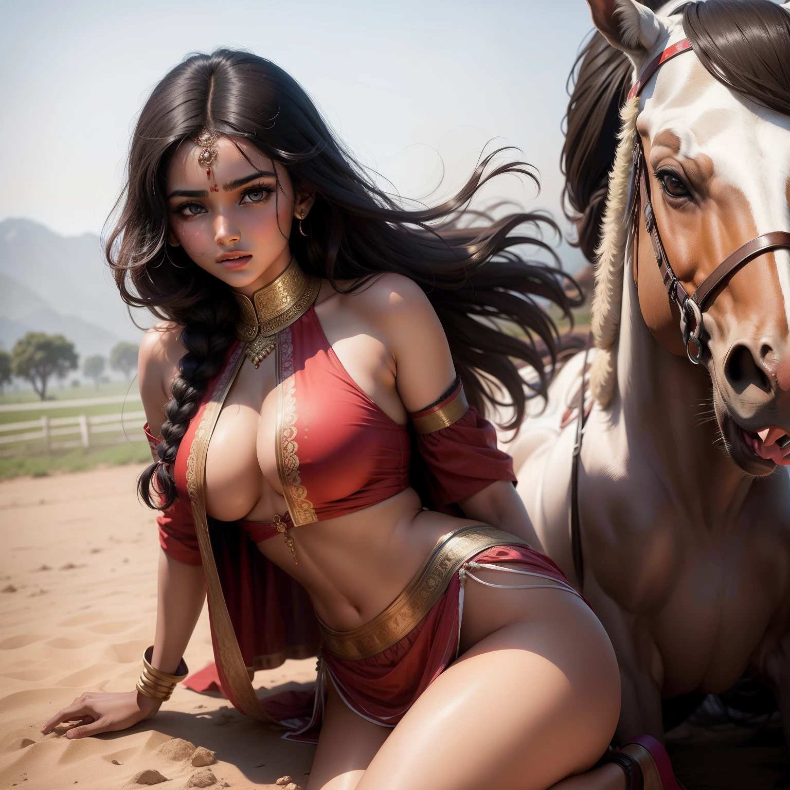 Indian beautiful girl raiding horse