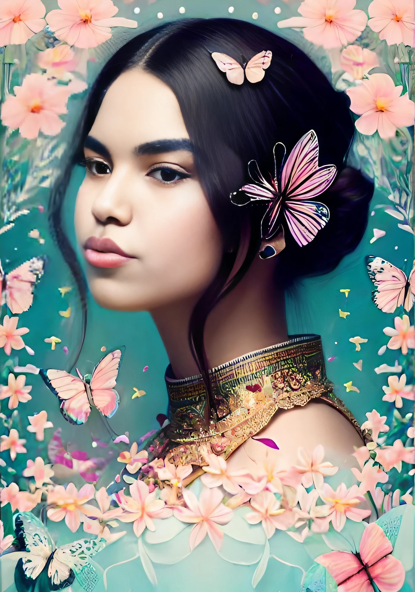 um close up de uma mulher com uma borboleta no cabelo, exquisite digital illustration, linda arte digital linda, retrato bonito da arte da fantasia, lindo arte digital, retrato bonito da fantasia, Beautiful digital illustration, bela arte digital, bela arte digital, detailed face of a asian girl, retrato de fantasia digital, stunning digital illustration, lindo pintura digital, No estilo de arte de Bowater