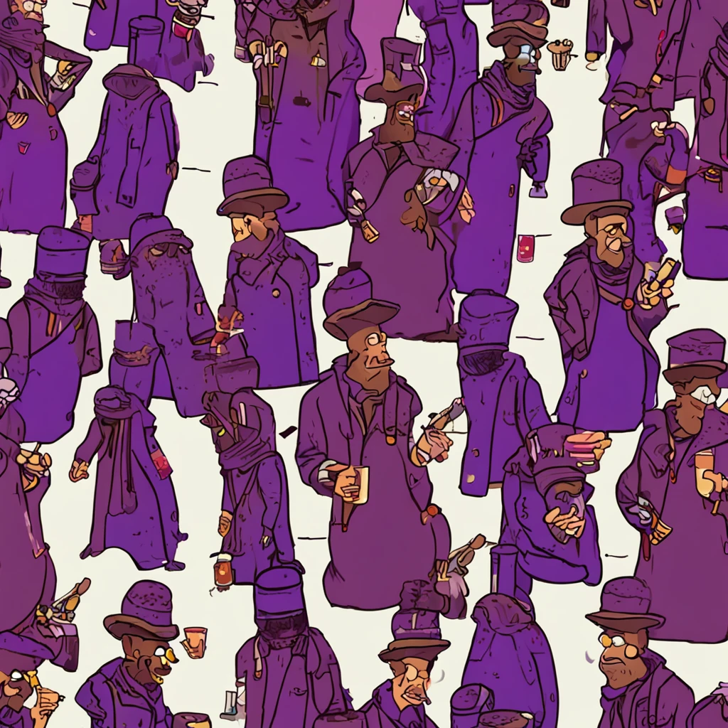 Pixel alchemist hue_The man in purple held the potion smoke_Deep purple beautiful modern fashion icon unique coat glasses,There are elements of eggplant