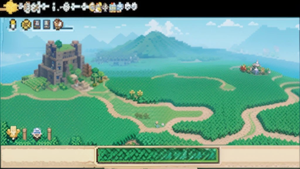 鸟山明风格,Flat pixel games《dragon quest》,Game scene design,(a paradise:1.4),16-bit pixels