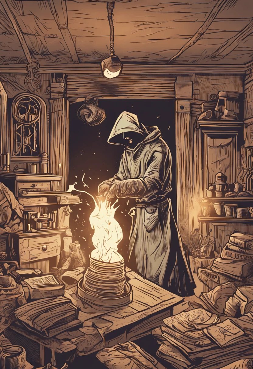 obra-prima, melhor qualidade, filme ainda, plague doctor, homem em casa antiga medieval, alquimista, close-up, brilhante, trabalhando, Soft lighting and Warm, luz de velas, (Sparks: 0,7)