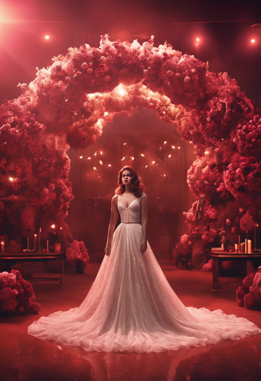 foto de Selena Gomez, cabelo bonito da mulher updo upsweep, red head, deitado na cama (pernas espalhadas), (corpo inteiro: 1.3), figura sexy, (peitos grandes: 1.3), (see through the dress), (obra-prima) (melhor qualidade) (detalhado) (8k) (HDR) (papel de parede) (cinematic lighthing) (foco nítido) (intrincado)
