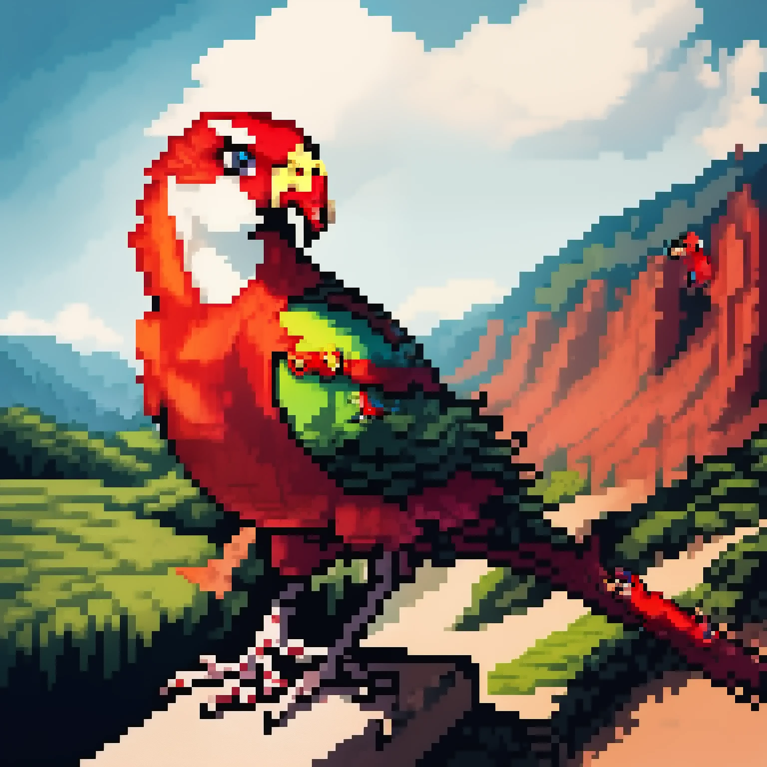 Red parakeet on landscape