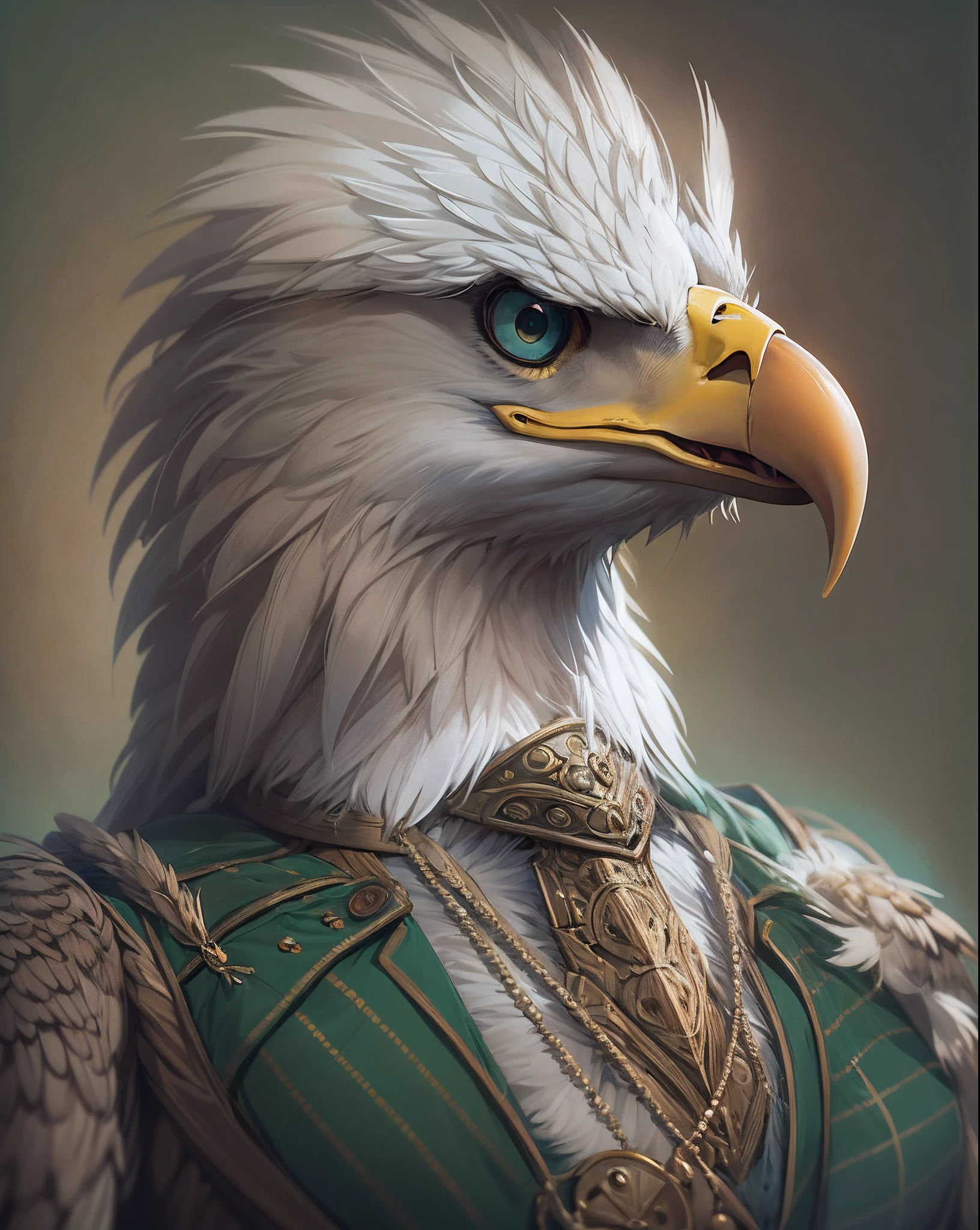 Create a captivating image of a majestic eagle dressed in fashionable human attire, Digital art, Adobe Photoshop with a Wacom tablet