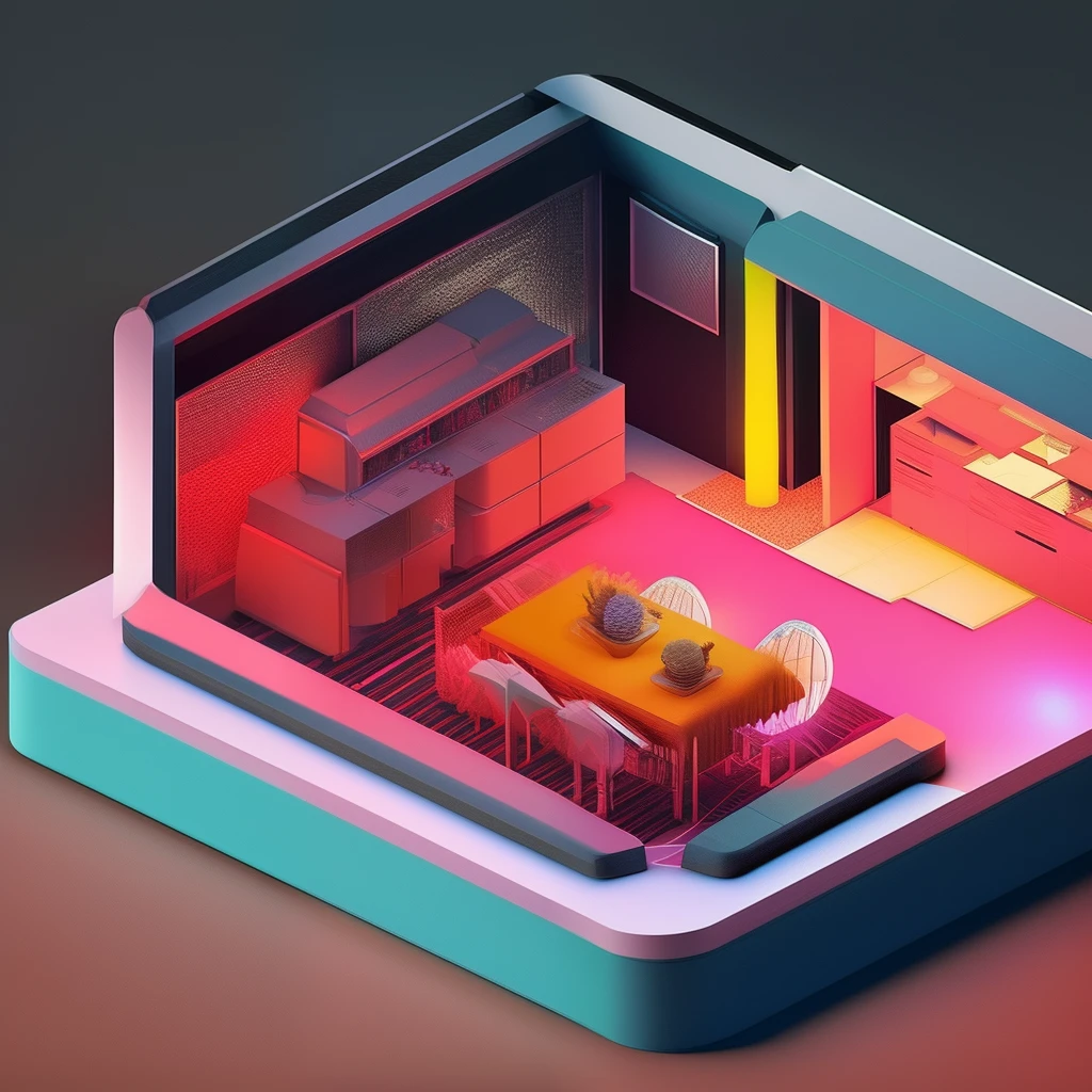 Duska Metrik isometric section of a 1980s vapor wave poster Film lighting bokeh steam wave elements Incredible detail Duska Metrik