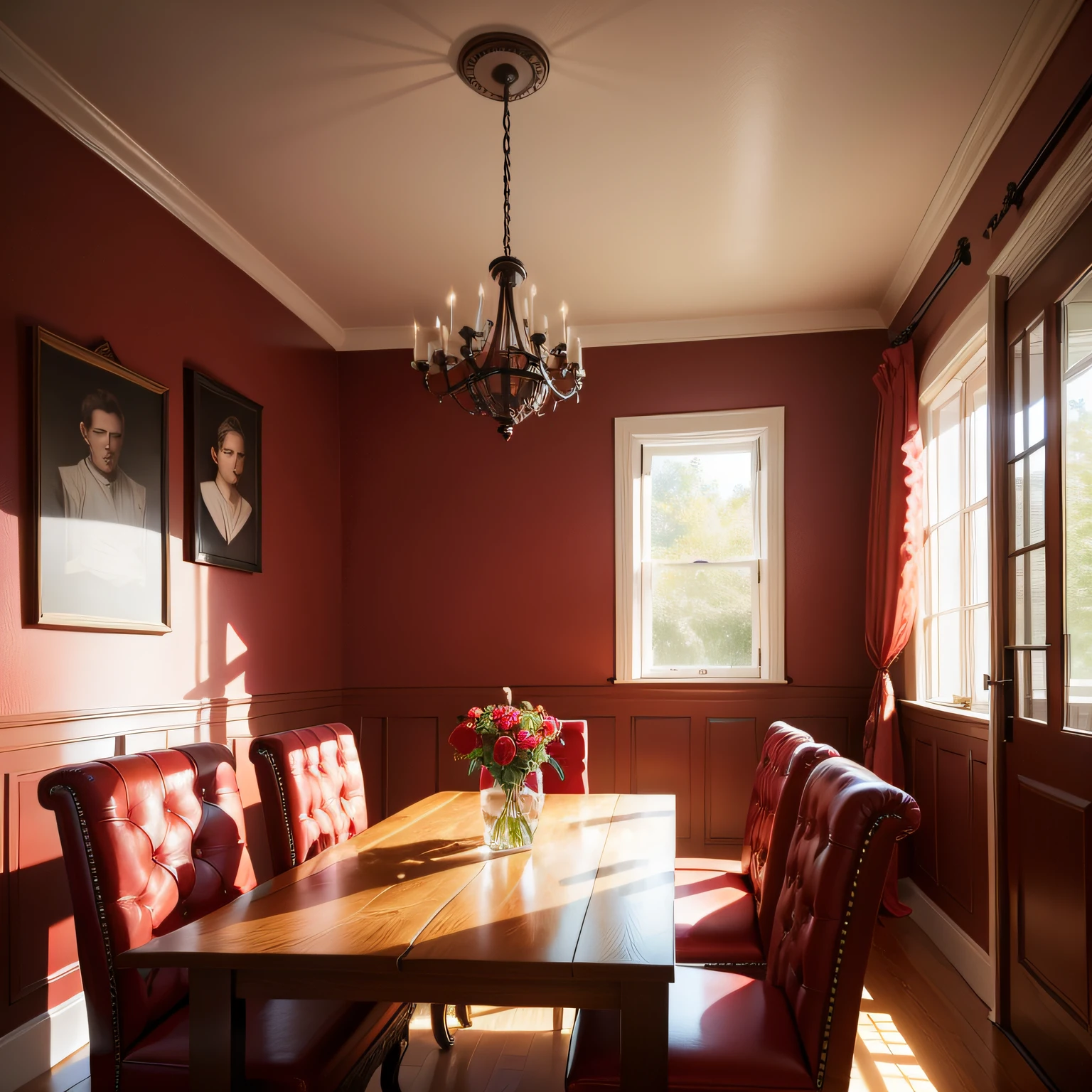 dining room with red walls with Adding Comfort and Texture