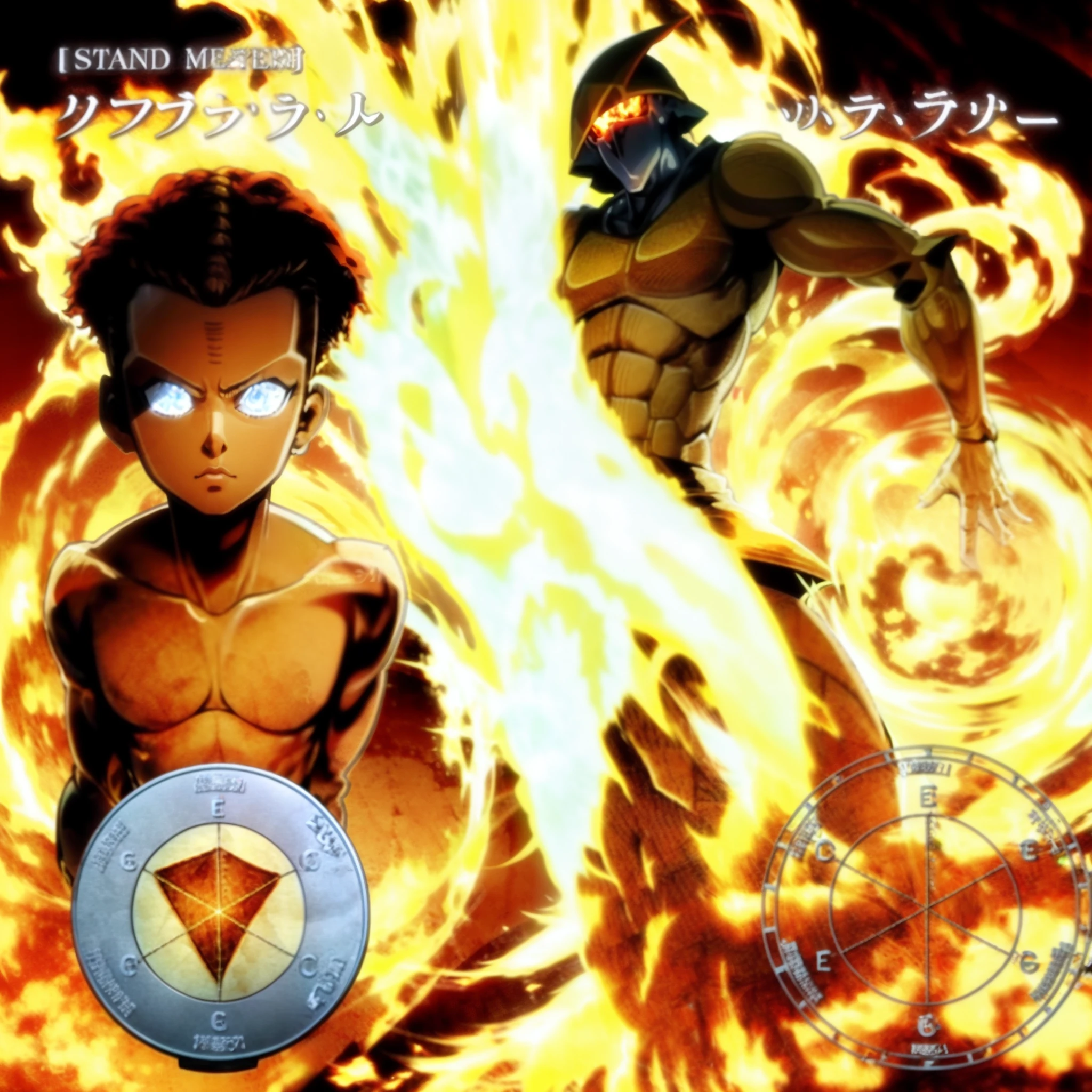 stand \(jojo\), 1boy, fire, thunder, chaos, energy