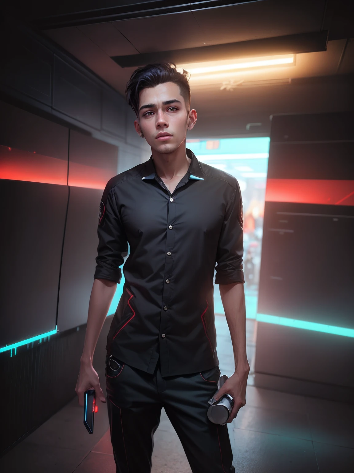 Change background cyberpunk handsome boy, realistic face, 8k,ultra realistic,