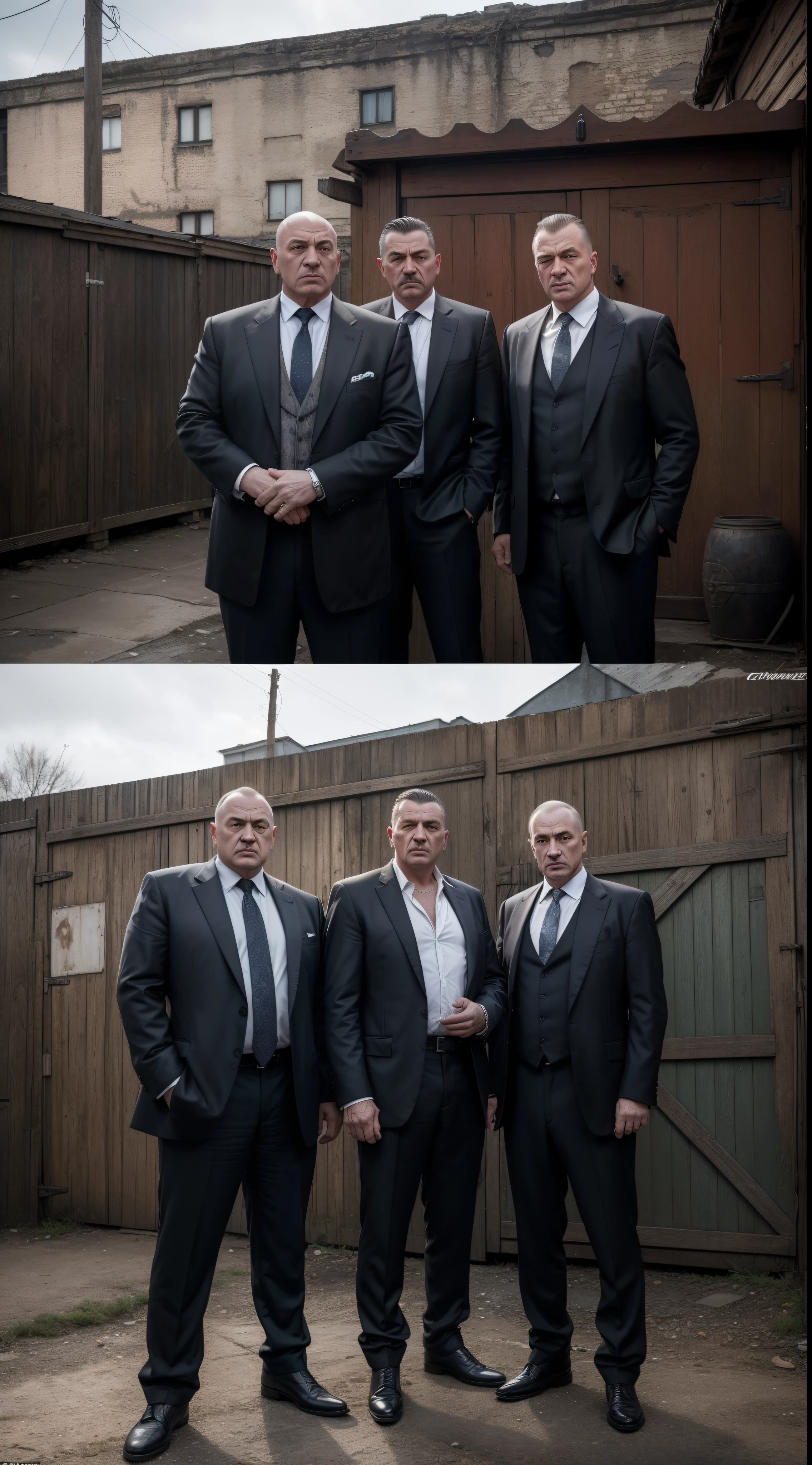 into the gritty world of 90s Russia with our latest photograph: Russian gangsters against the backdrop of old garages. This image exudes realism, transporting you to a time when the '90s style was lawless.
The photograph captures genuine thugs embodying the spirit of that era. Their appearance, attire, and mannerisms infuse this picture with hyper-atmospheric vibes. They loom over the old garages in a way that suggests territorial protection.
The grimaces on the gangsters' faces and their distinctive gestures create an indescribable atmosphere of the times when the streets were ruled by bandits. This photograph is steeped in the essence of reality, allowing us to peer into the past and comprehend what this world was like.
Complete your journey through time and feel the rhythm of '90s street life with our photograph of Russian gangsters against the backdrop of old garages. It's a genuine portal to the past that enables you to immerse yourself in this incredibly stylish and realistic world