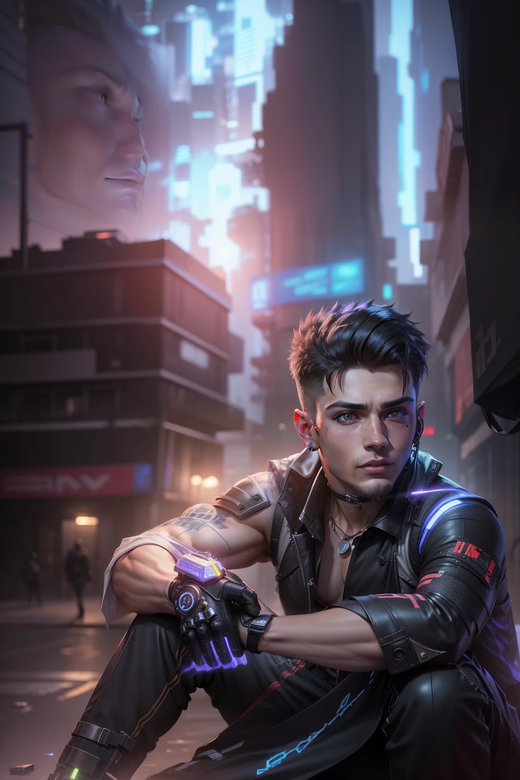Change background cyberpunk handsome boy, realistic face, 8k ultra realistic.