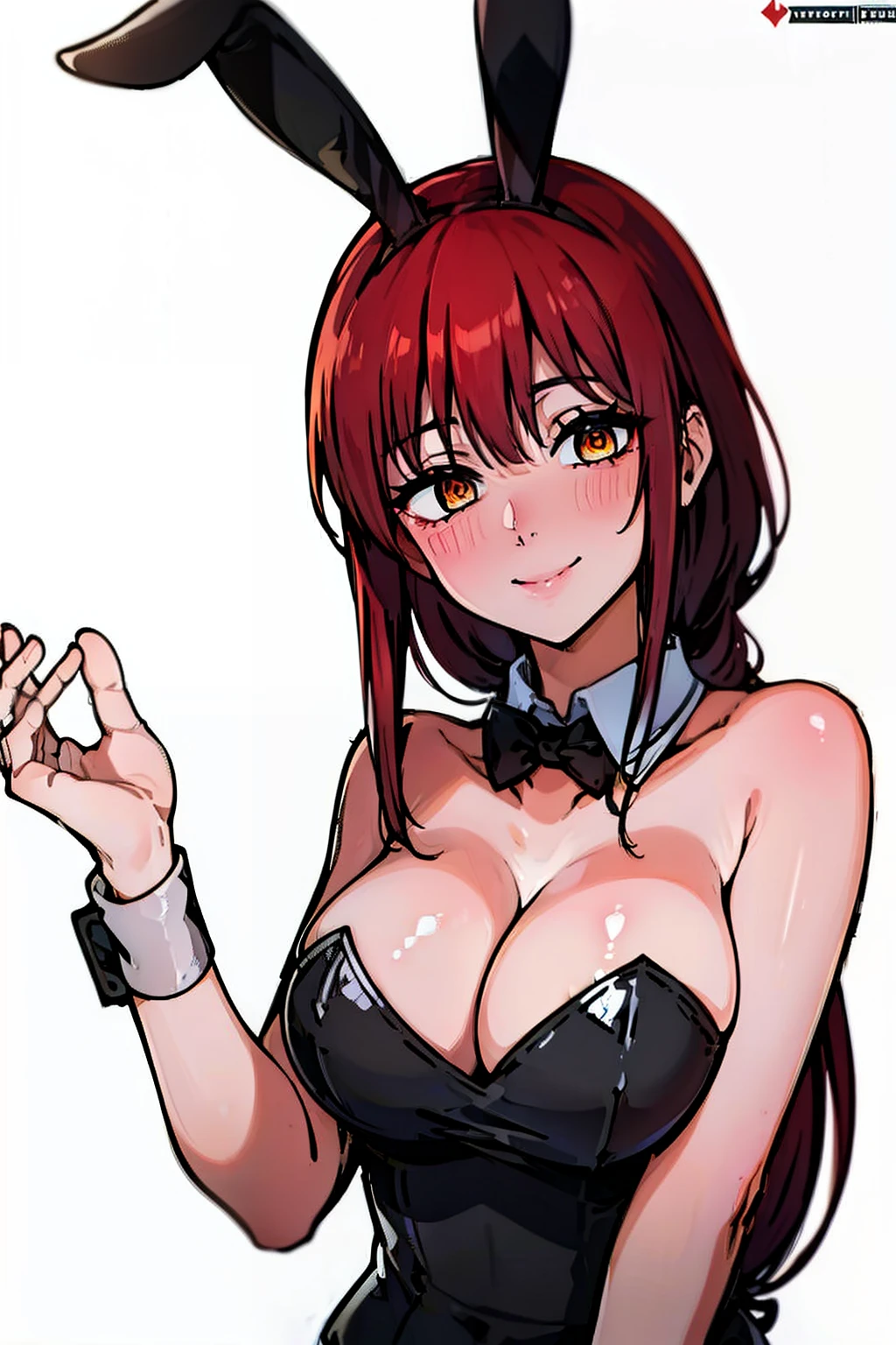 4k, high-quality illustration, Makima, upper body , playboy bunny outfit with rabbit ears, sexy pose, smile, cleavage