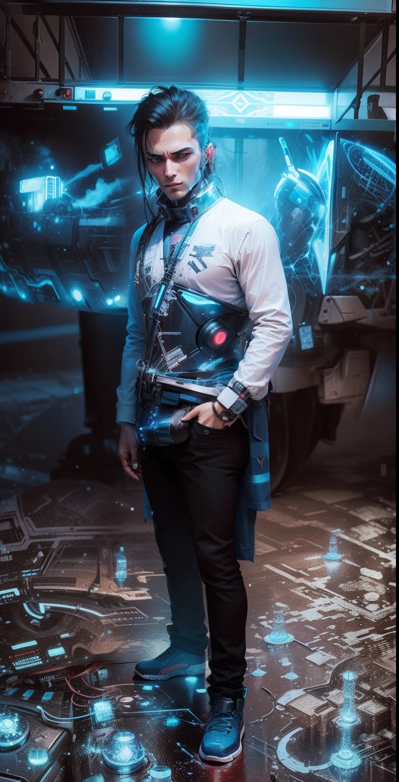 Techno magic robot, side portrait, realistic,