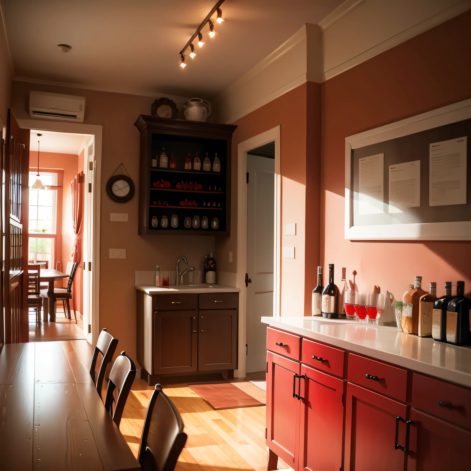 dining room with red walls with   Beverage Station