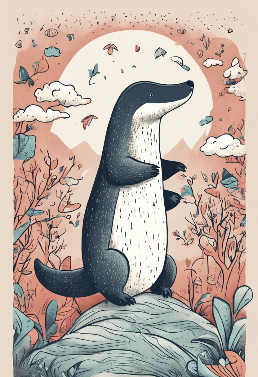 criar uma capa de livro infantil. que contenha um mundo magico. ((anteater)) falantes, arvores falantes, Sky with happy clouds. sol sorrindo.