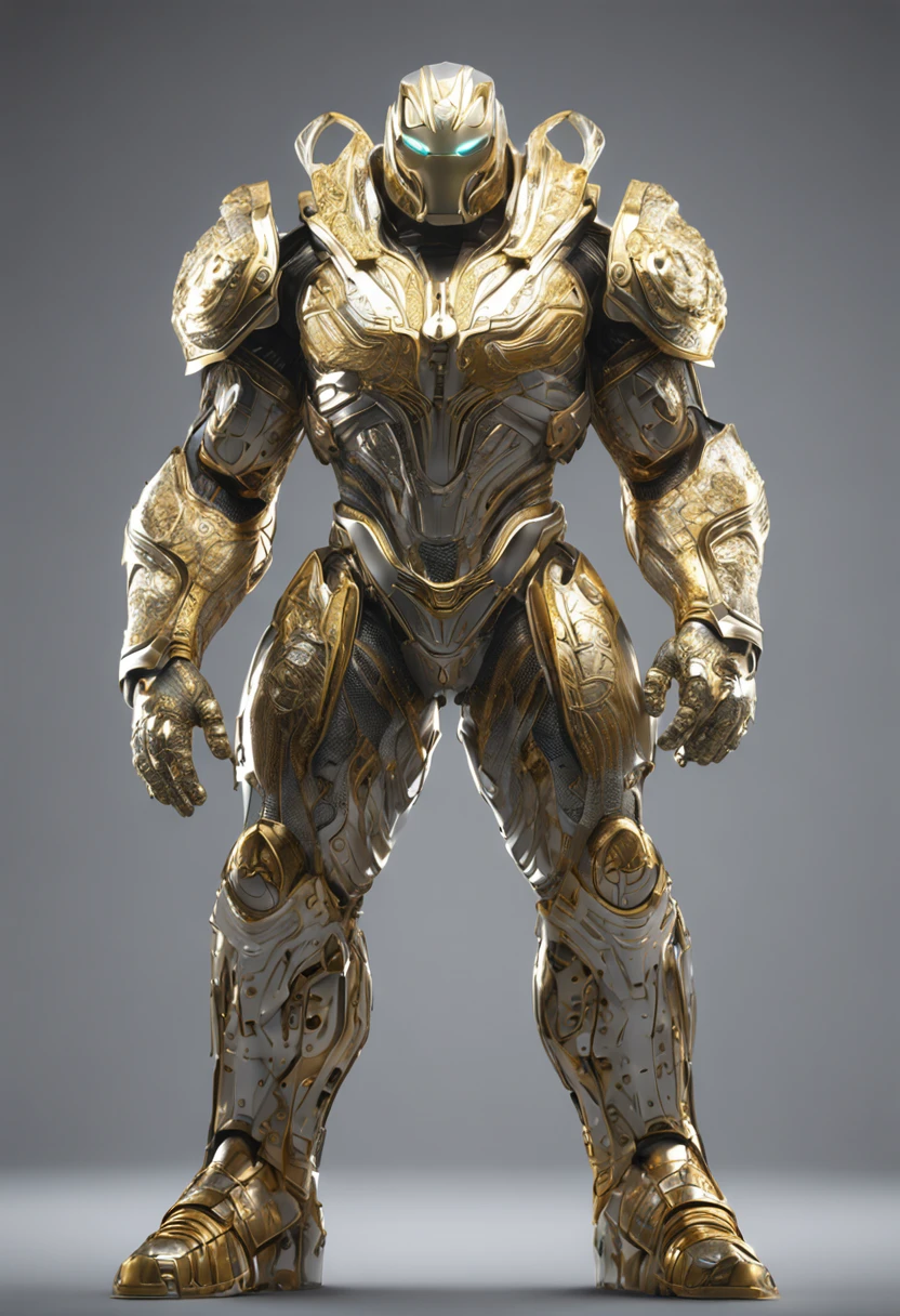 Hulk full body shot in white and gold armor style suit, no mask on, White cape, looking at center camera, Perfectcomposition, beautiful detailed intricate insanely detailed octane render trending on artstation, 8 k artistic photography, Arte conceptual fotorrealista, soft natural volumetric cinematic perfect light, Chiaroscuro, an award winning photograph, Masterpiece, oil on the canvas, raffael, Caravaggio, greg rutkovsky, beeple, beksinski, Giger, trending on artstationh, Sharp focus, studio photo, Intricate details, Highly detailed, night city on the background, by Greg Rutkowski