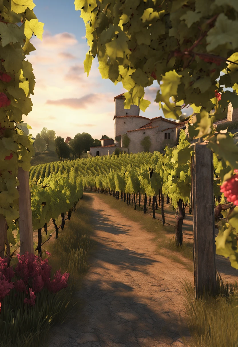 Serene French Vineyard Getaway,Escape to a virtual vineyard in the French countryside. Unreal Engine brings hyper-realistic beauty with vivid colors and cinematic lighting. Engage in winemaking, explore lush grapevines, and savor the rustic charm of French culture.