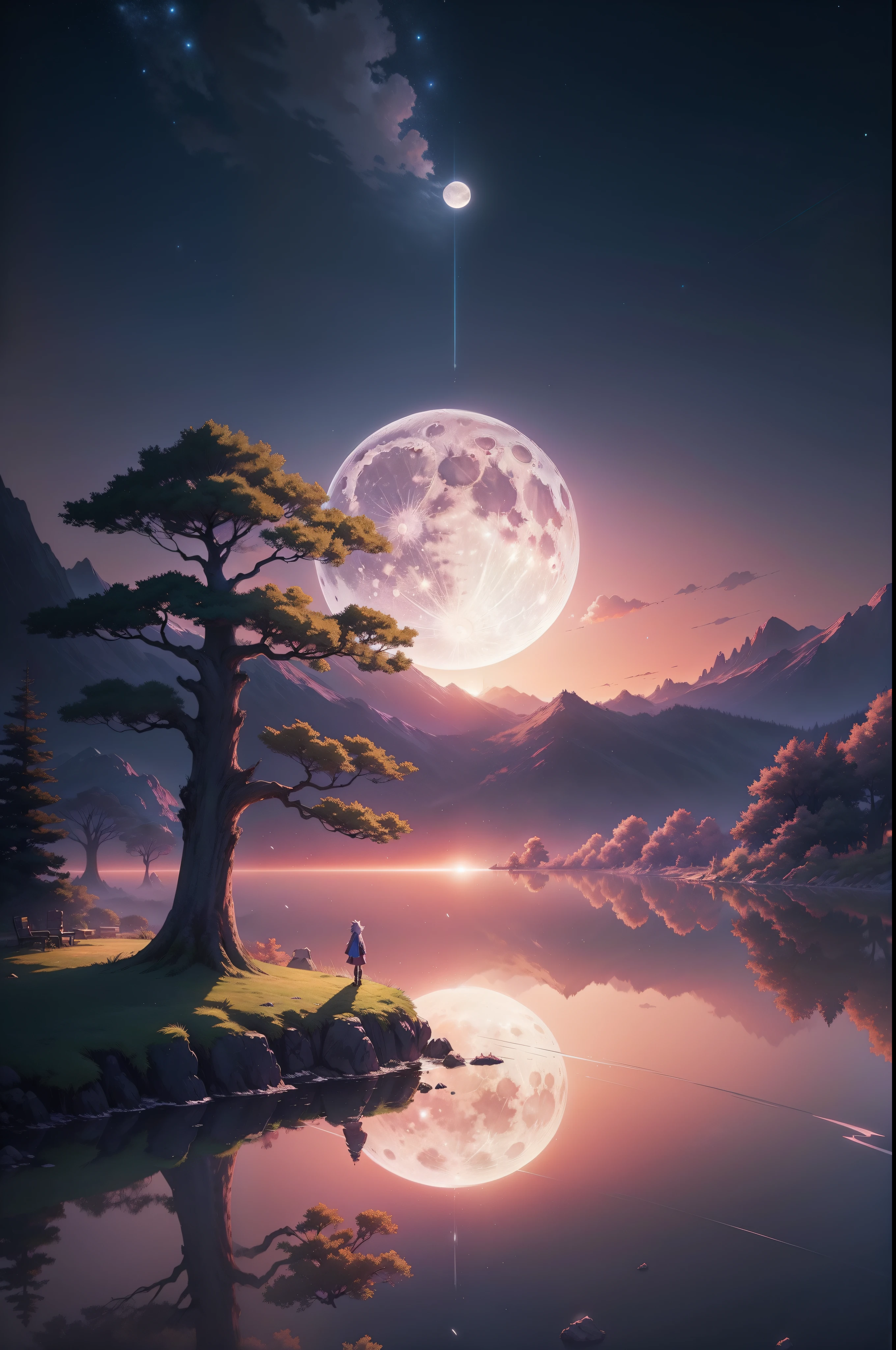 fullmoon, Landscape painting, grand, stele, a bird, ultra-detailliert. anime image. by makoto shinkai, anime art wallpaper 4k, anime art wallpaper 4k, Anime art wallpaper 8k, anime wallpaper 4k, anime wallpaper 4k, 4K Anime Wallpapers, Anime Sky, amazing wallpapers, anime backgrounds, Anime Background Art