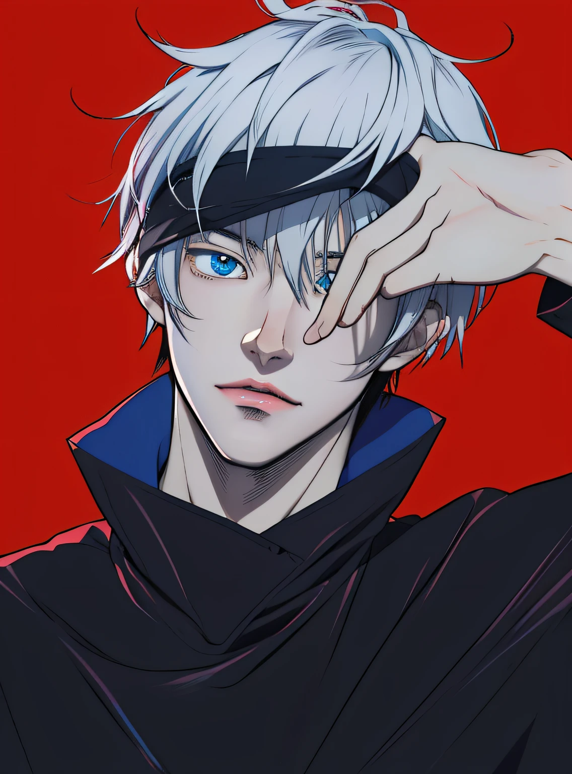 Anime man with white hair and blue eyes, tall anime guy with blue eyes,, 2 d anime style, spear, he has dark grey hairs, zerochan art, white haired, zerochan, Male live-action anime style, male anime character,Anime realistic style