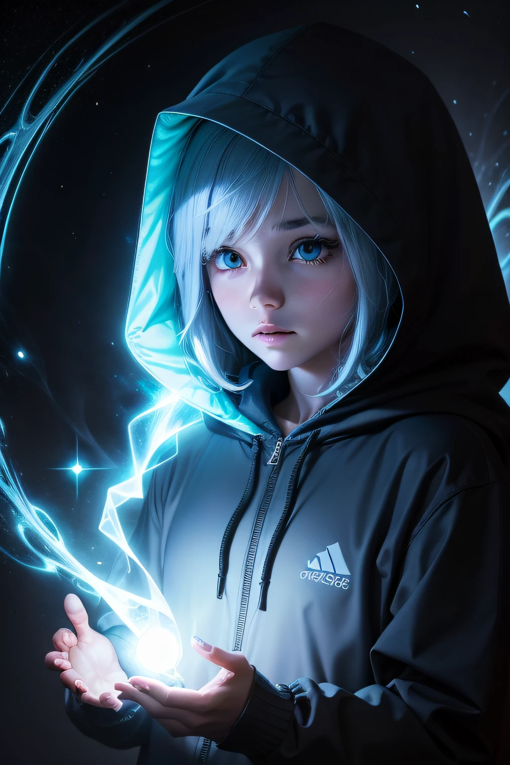 A mysterious half-luminous hooded being with a mysterious aura behind it revealing something hidden, imagem realista de alta qualidade