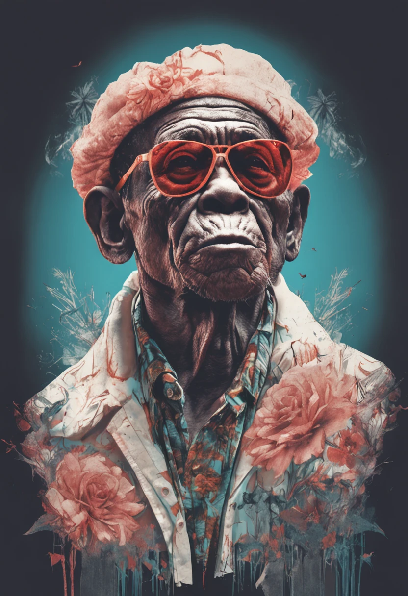 Perfect centering, chimp, Wearing a jacket，crystal vases，Rose flower, Wearing sunglasses, cheerfulness, Standing position, Abstract beauty, Centered, Looking at the camera, Facing the camera, nearing perfection, Dynamic, Highly detailed, smooth, Sharp focus, 8K, high definition resolution, illustration, Art by Carne Griffiths and Wadim Kashin, White background