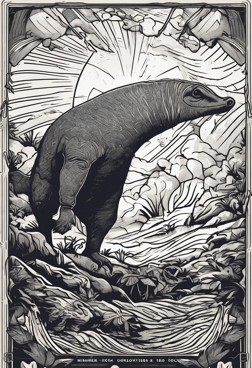 /imagine prompt: anteater illustration for a sticker with a black background, in bold outline style, jagged edges, trashcore, light shading --v 5.2