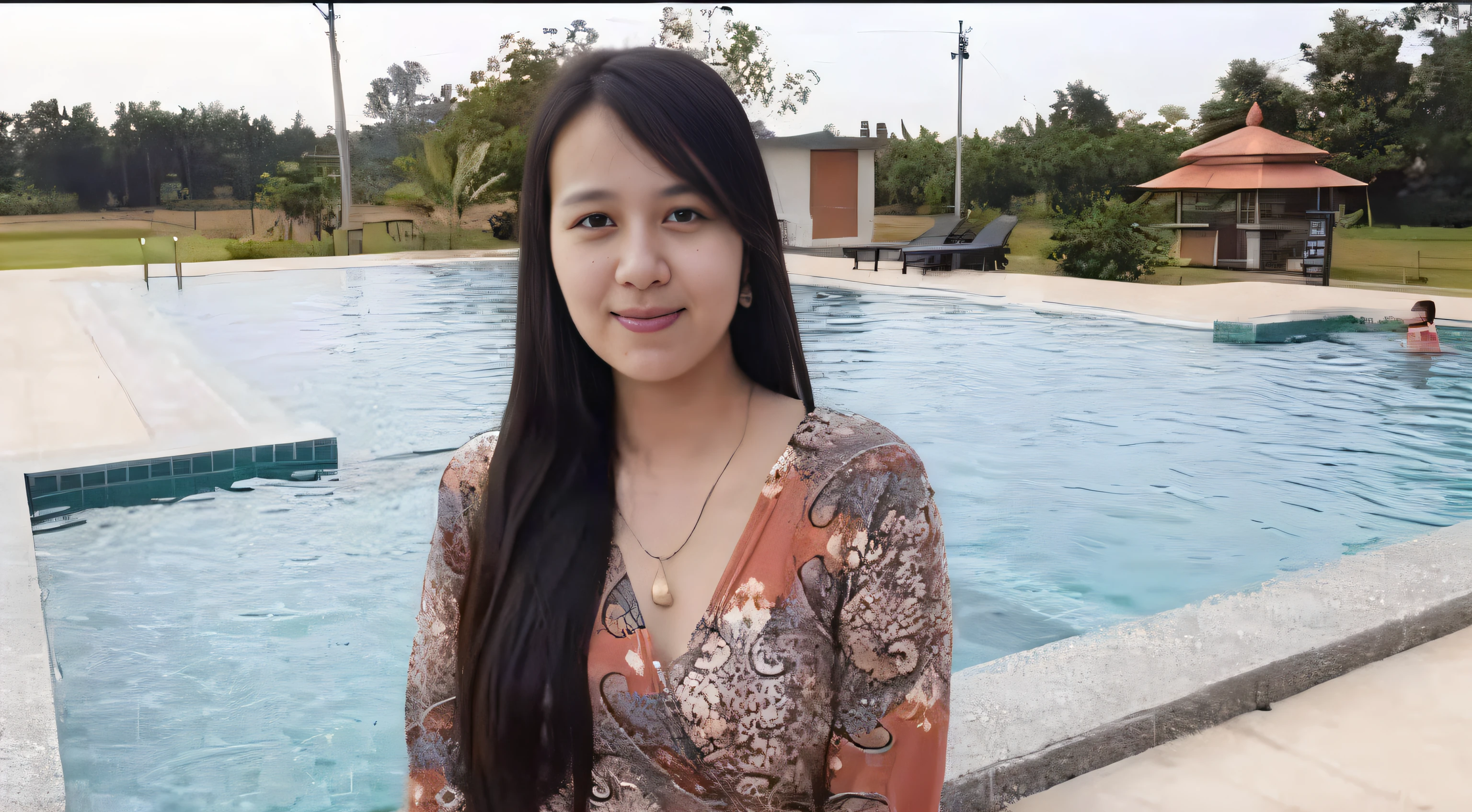 there is a woman standing outside of a building with a flower in her hair, she is about 1 6 years , she is about 2 0 years old, she is about 20 years old, with lovely look, young and cute girl, very very low quality picture, nivanh chanthara, 19-year-old girl, profile pic