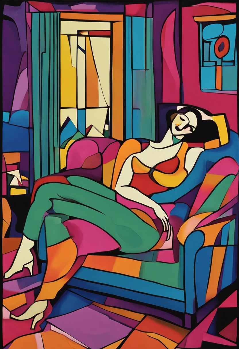 Painting of a lady reclined in ecstacy. Oil painting in the style of Amadeo Modigliani