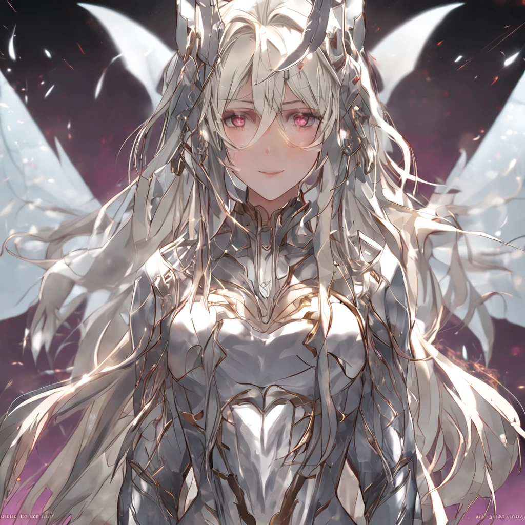 A girl. the anime. Humanoid demon. golden eyes. Silver long hair. cutie. beste-Qualit. tmasterpiece. Warm, soft lighting. light clothing
