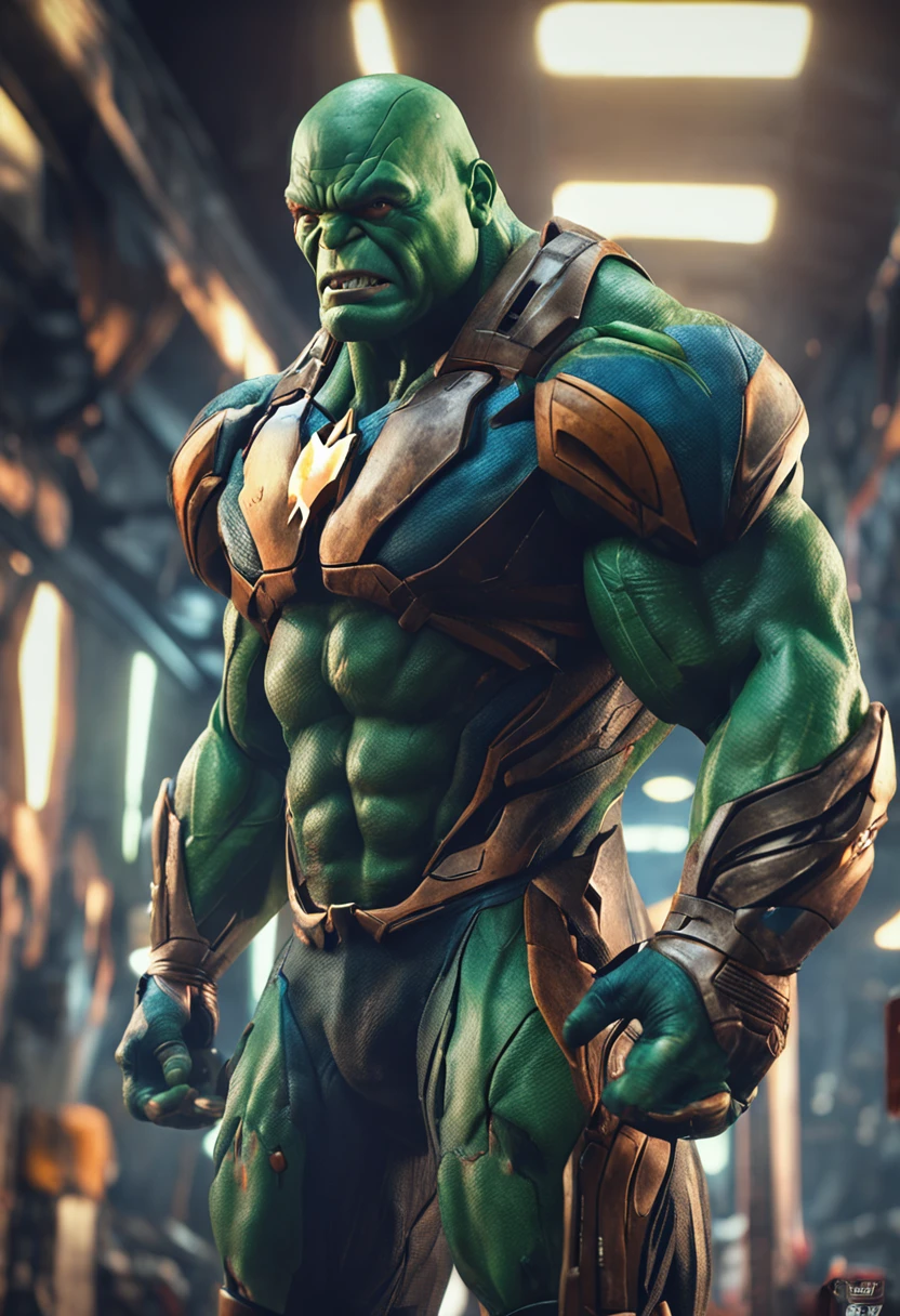 Como o Hulk,The visual detail of 8K is apprehended to the extreme,HD delicado,Facial expressions are well represented,The details of the eyes are realistic and pious,The details of the suit are meticulous,A fusion of the unique style of Marvel and DC,Visuais ultrarrealistas,Dynamic cinematic composition,amazing detail,The image is sharp and clear,The details are exquisitely detailed,A luz da noite cria perfeccionismo,Estilo realismo premiado,Efeito de luz mal-humorado。
