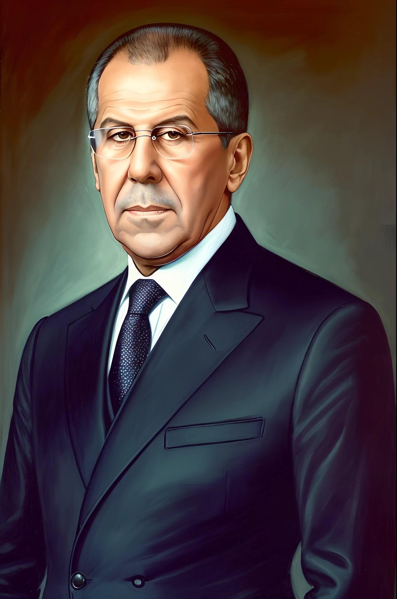 ((beste-Qualit)), ((tmasterpiece)), ((Realistic)), Ultra-detailed, (Minister of Foreign Affairs of the Russian Federation Sergey Lavrov), Russian classical full-length portrait, in the style of Gerald Brom, Perfect colorful gradient, —q 4 —s 750