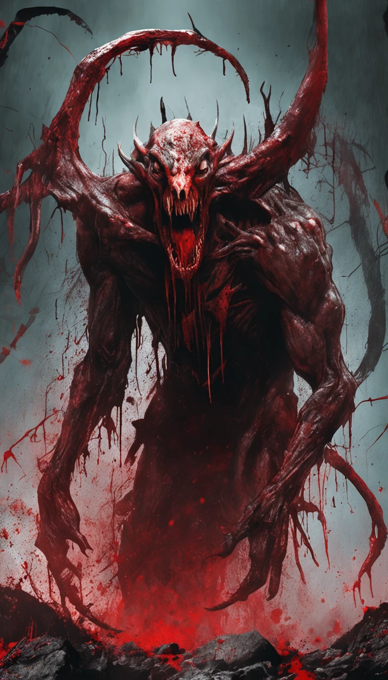 Painting of a demonic creature with a bloodied face and a bloodied head, Carnage, Sci - The Art of Horror Fiction, sci-fi horror artwork, inspired by Aleksi Briclot, The fangs of the carnage, Horror art in the fantasy genre, by Aleksi Briclot, horror concept art, venom, Fantasy and horror art, Detailed illustration of 4K horror, Demonic creature, dark fantasy horror art