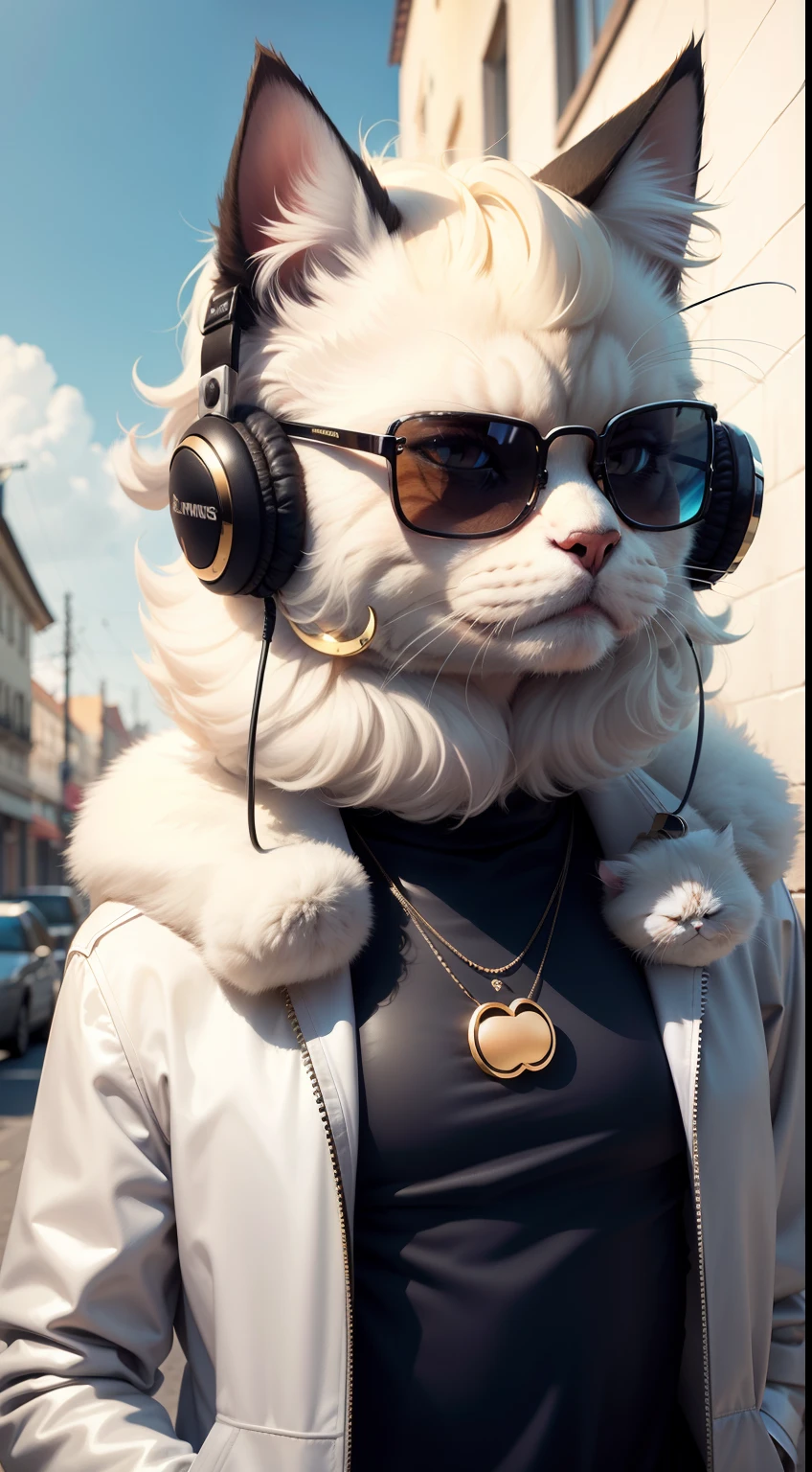 Animals dressed in fashion,Sexy Persian cat,eine Katze,Bring sunglasses and headphones