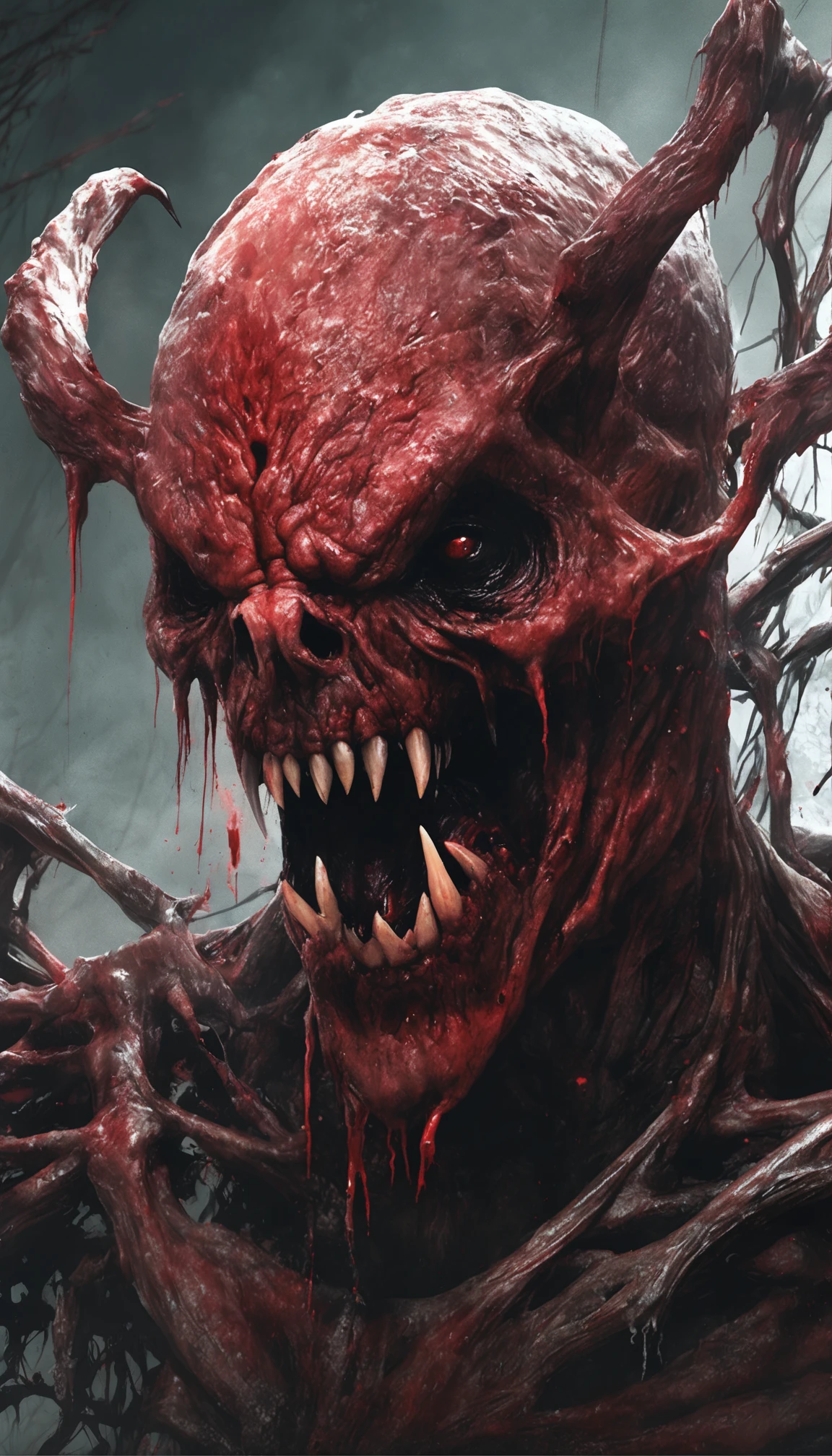 Painting of a demonic creature with a bloodied face and a bloodied head, Carnage, Sci - The Art of Horror Fiction, sci-fi horror artwork, inspired by Aleksi Briclot, The fangs of the carnage, Horror art in the fantasy genre, by Aleksi Briclot, horror concept art, venom, Fantasy and horror art, Detailed illustration of 4K horror, Demonic creature, dark fantasy horror art