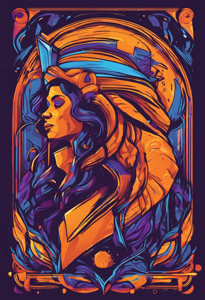 Crie um logotipo com cores laranja, roxo, azul e amarelo.