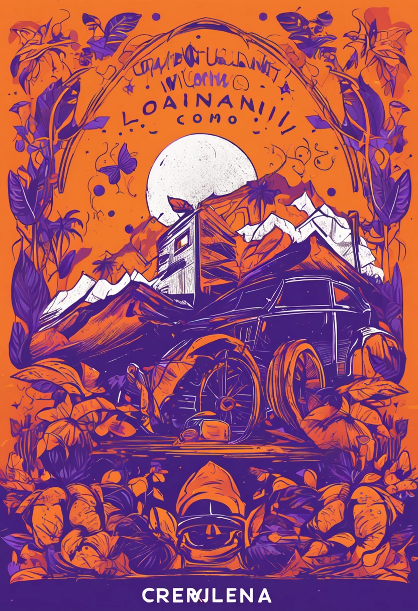 Crie um logotipo com cores laranja, roxo, azul e amarelo.