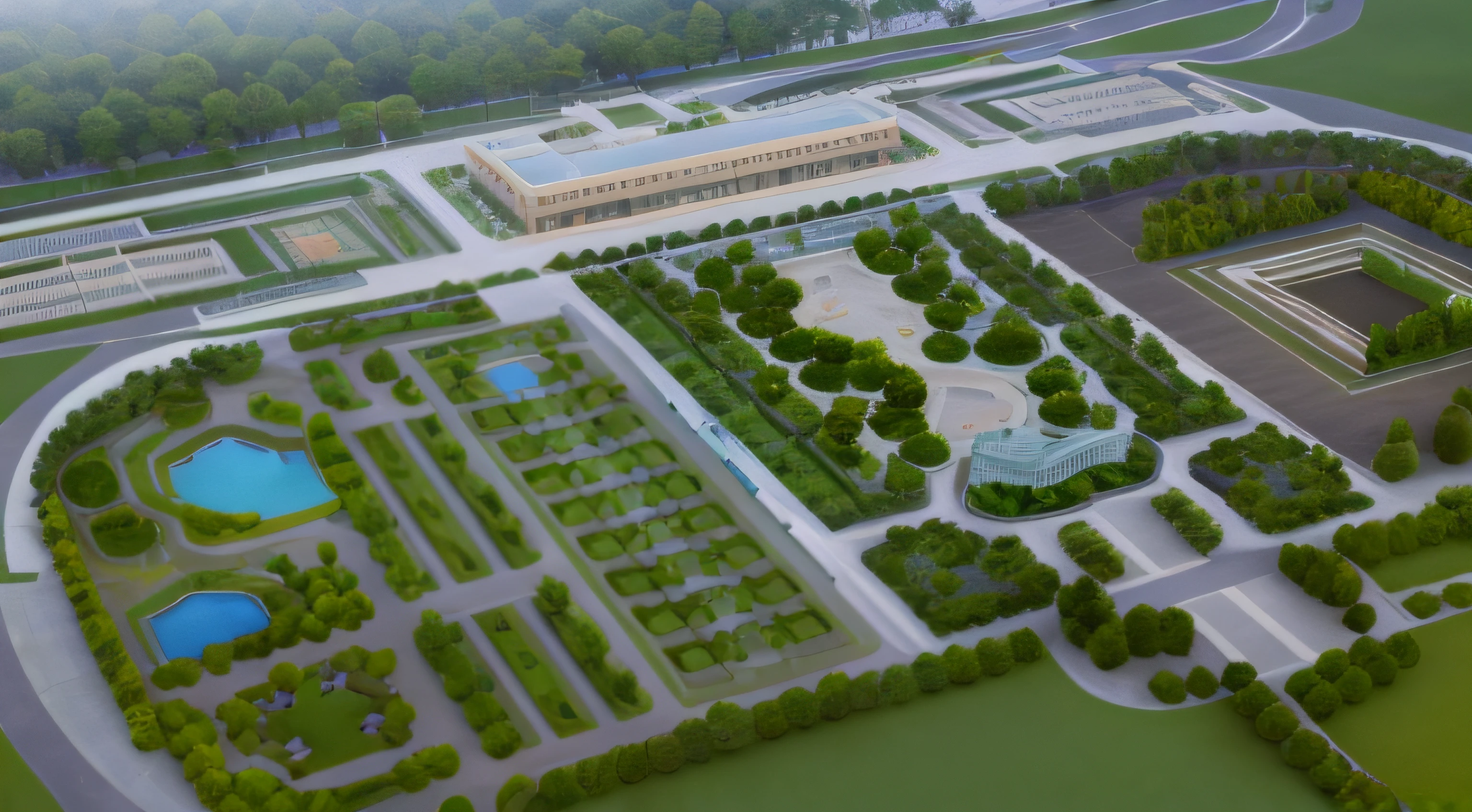 Alfid view,There are walkways with trees and bushes in the middle, royal garden landscape, volumetric evening lights, night time render, royal garden background, Park background, Render in Vray, 3 d render even lit, beautiful landscape rendering, highly detailed render, rendered in vray, 3 d landscape, 3D landscape,Two-dimensional tree,Night lighting,