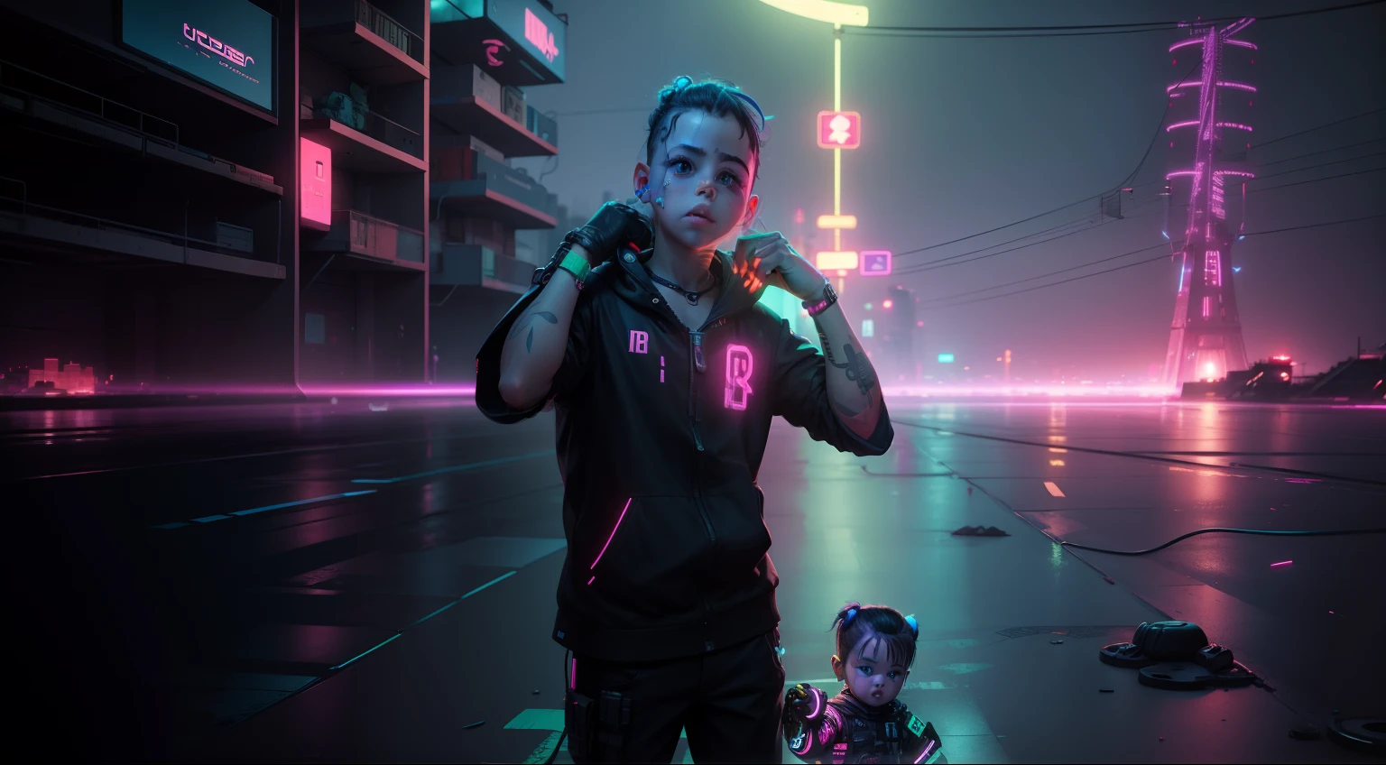 Toddler,cyberpunk, neon,8k