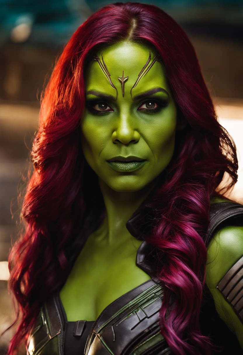 Gamora of Guardians of the Galaxy, pelada, peitos expostos, de frente, buceta exposta, pele verde, gostosa