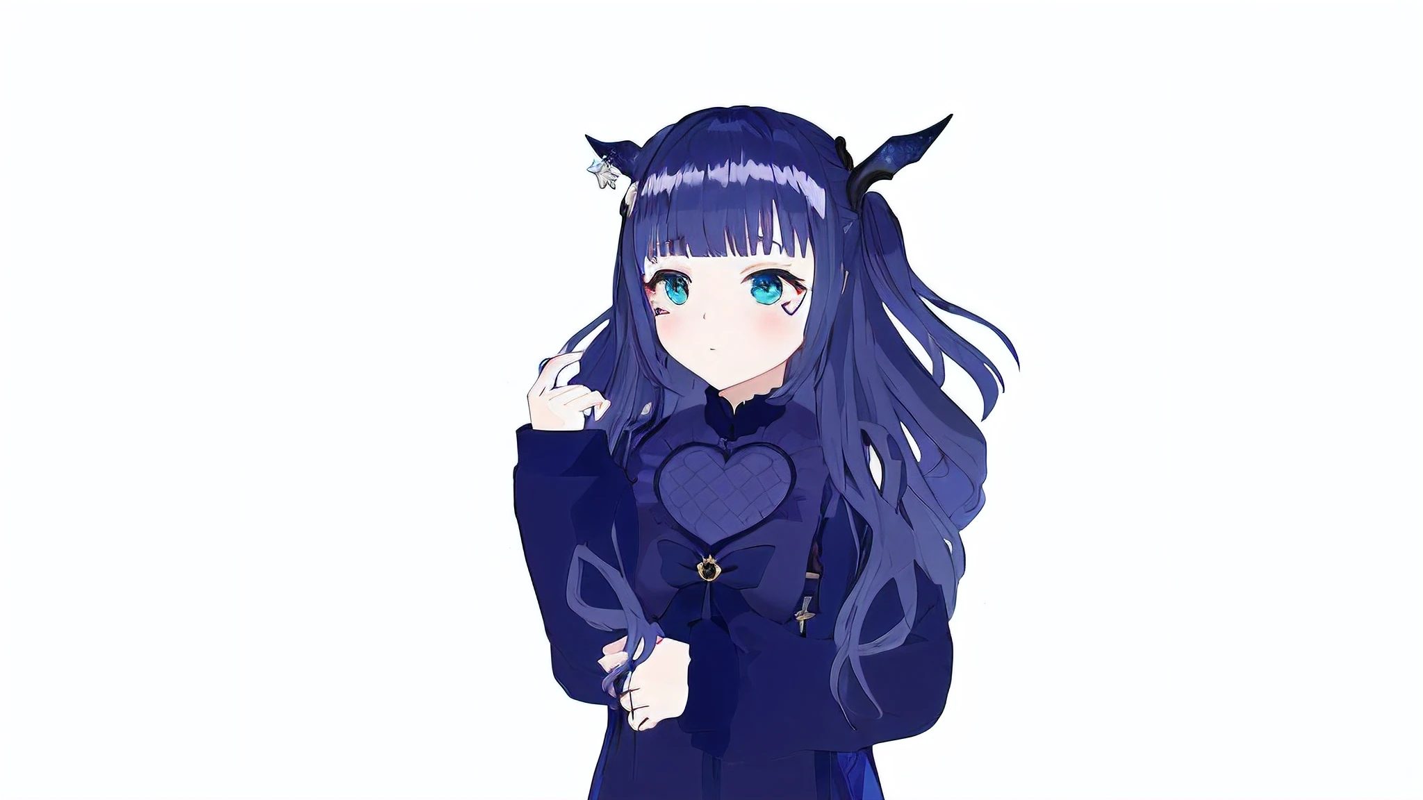 Anime girl with long hair and horns holding a heart, anime moe artstyle, render de uma anime 3d bonito, menina com orelhas de gato, anime estilizado, retrato da menina animeo, 1 7 - year - old anime goth girl, anime estilizado, anime estilo 3d, feito com anime painter studio, sombreamento estilo anime plano
