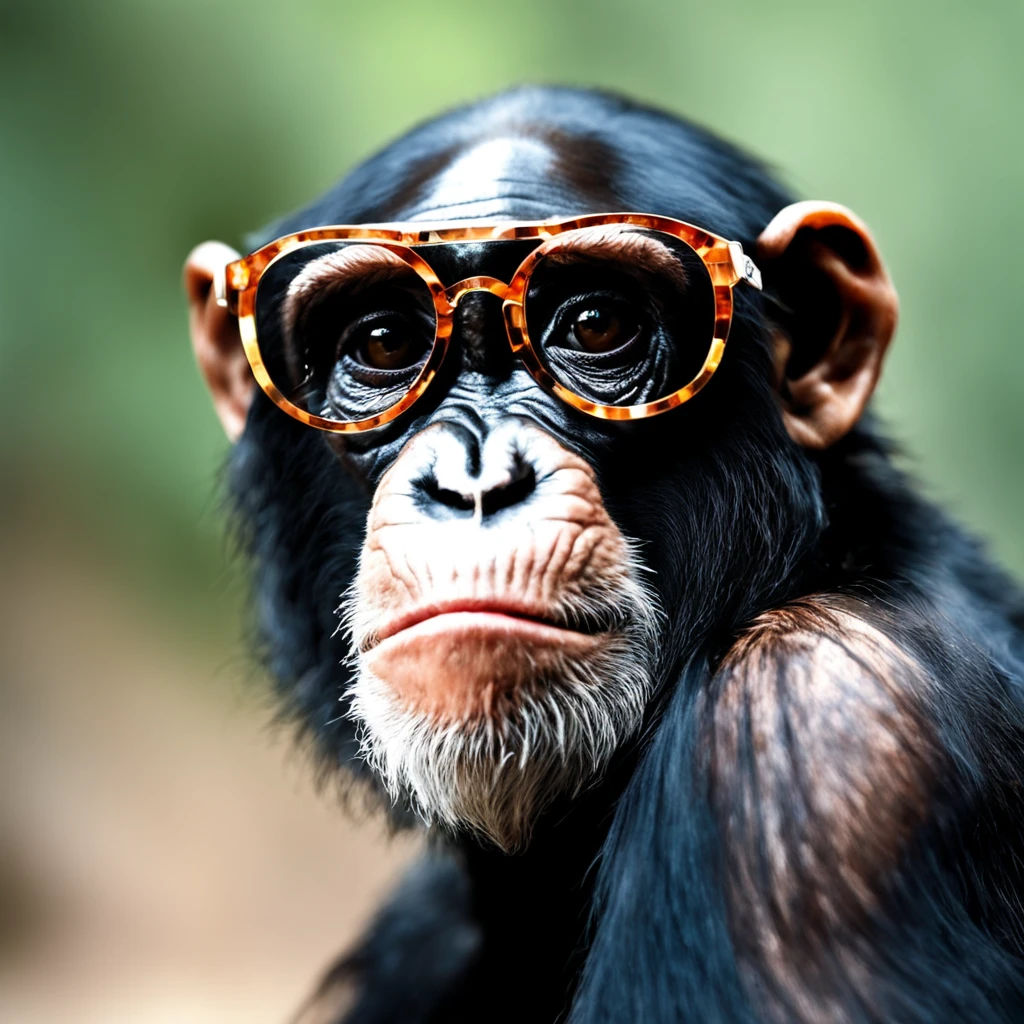 Generates a photo of the face of a black gorilla with transparent viewing glasses