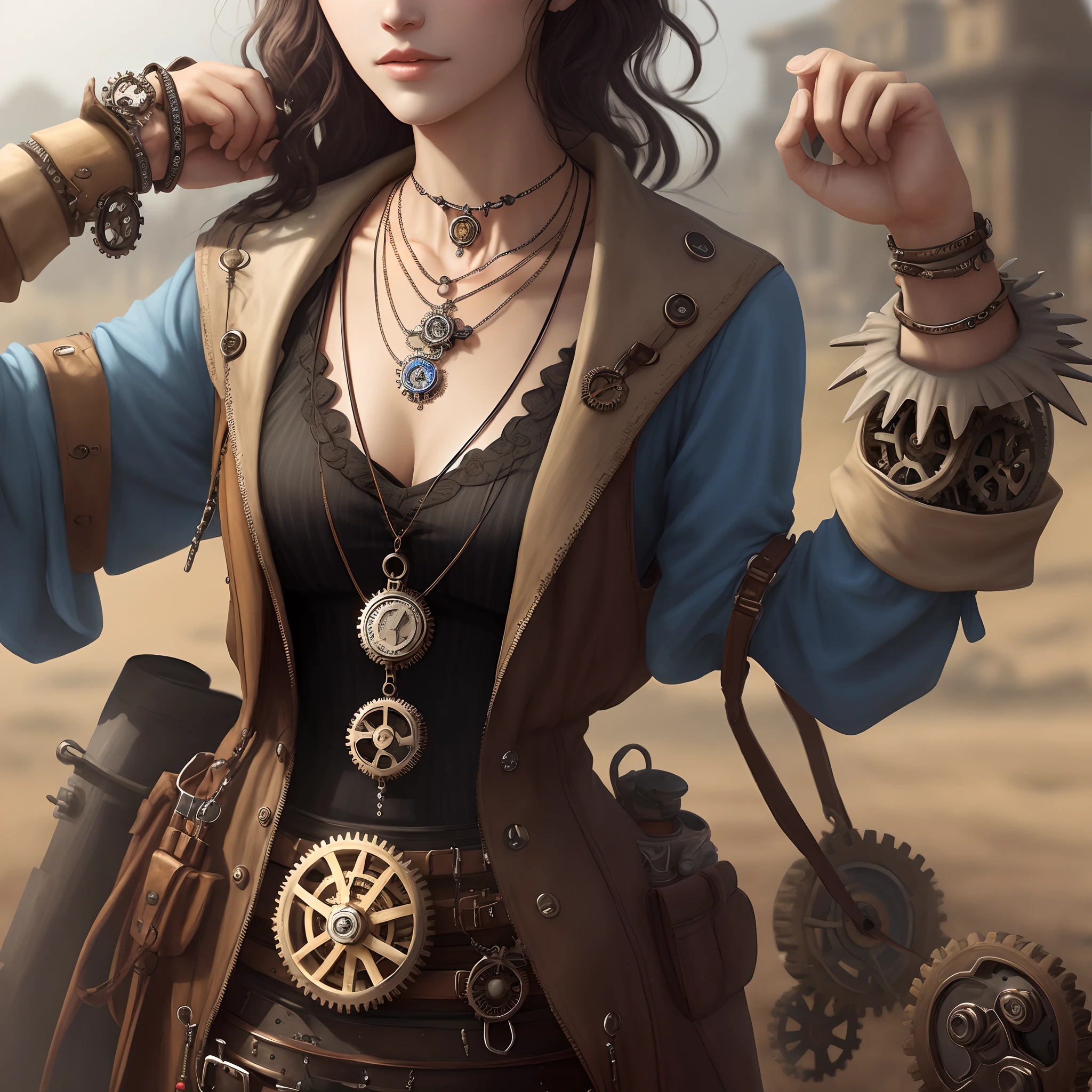 A steampunk-style necklace that no one wears,The pendant of the necklace has decorations such as gears and screws,
