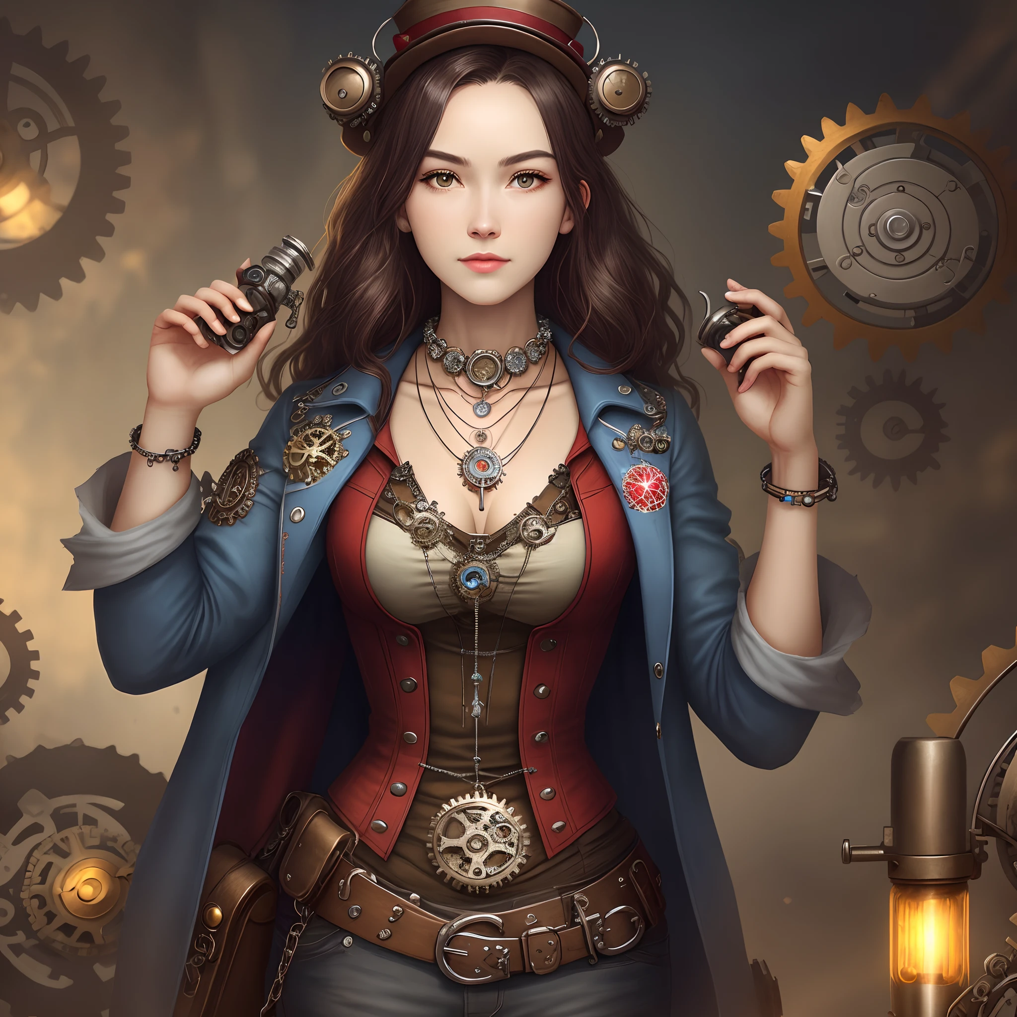 A steampunk-style necklace that no one wears，The pendant of the necklace has decorations such as gears and screws，