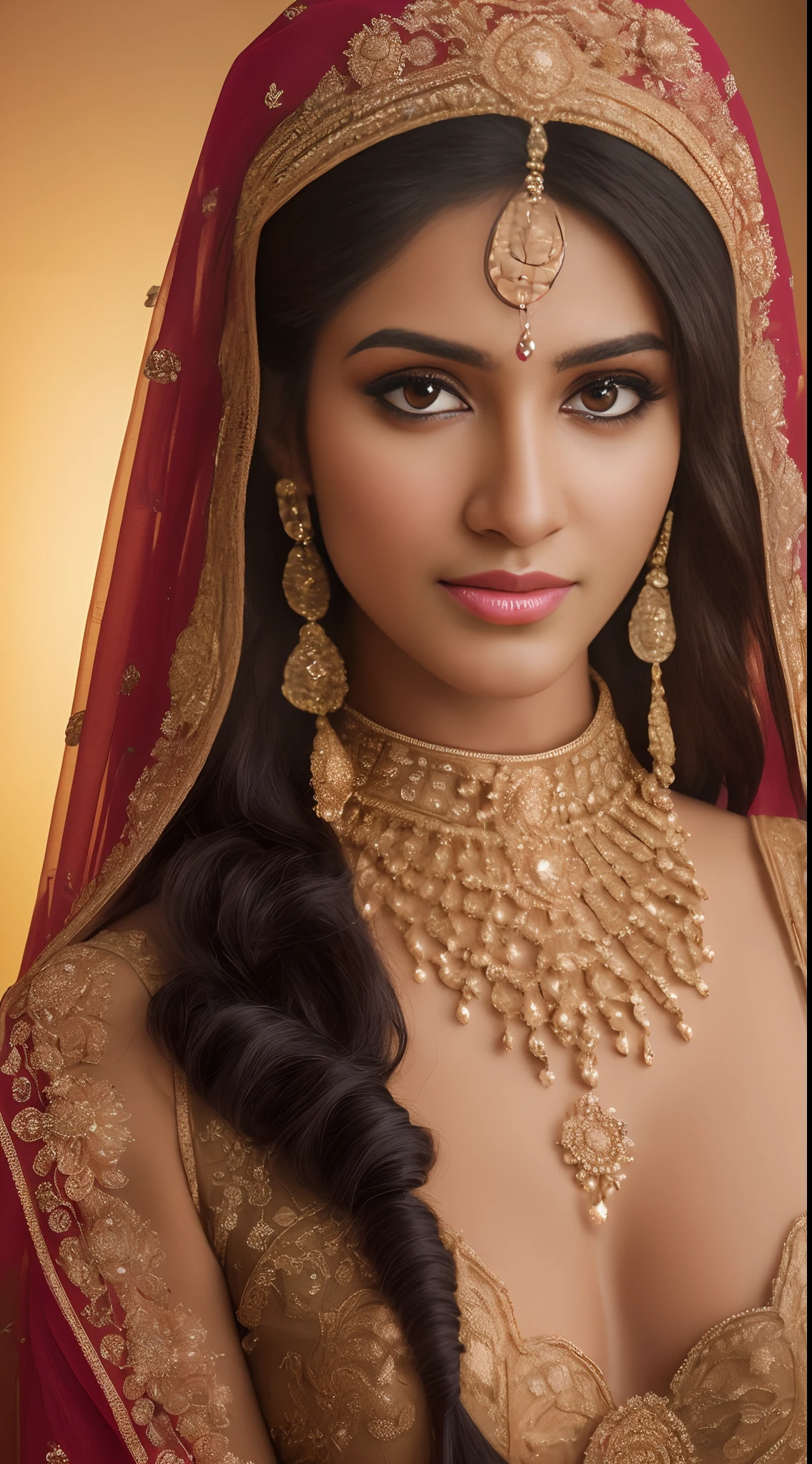 (masterpiece, best quality, insanely photorealistic RAW close-up portrait:1.4) of a stunning beautiful 25yo indian woman, traditional colorful dress, beautiful face, long wavy hair, (intricate veil covering hair partially:1.2) (shy, looking down:1.5), indoors, detailed eyes, (natural skin texture:1.1), award-winning travel photography, highly detailed, (sharp focus:1.2), intricate, (soft lighting, indirect warm lighting:1.6), dramatic lighting, 4k, 8k, HD --auto