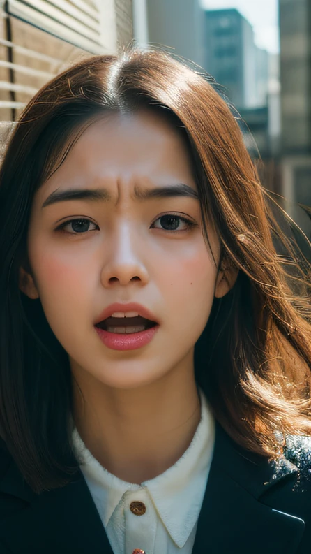 Mouth burst counseling((top Quority,8K,tmasterpiece:1.3)),Contemptuous woman(hot onsen),perspired,Water droplets on the forehead of the face,exteriors,background urban cityscape,Overhead,Sharp focus:1.2,cute women:1.4,((Layered Hair Style)),(Contemptuous contempt),very detailed face and skin and hair texture,Knotted brunette hair,Moist textured hair,Moist body,Detailed eyes, Contemptuous contempt,White skin of the,Beautiful legs, beautiful delicate nose,cute young woman,18yr old,dynamic angle,Deleite para la vista,Compositional suggestiveness,while emphasizing the subject's hair,The eye,Mouth and movements,At the same time, It exudes contempt,It is characterized by calming tones and a mixture of light and shadow,Contemptuous contempt